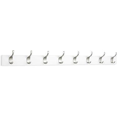 Amazon Basics Wall Mounted Coat Rack, 8 Modern Hooks, White